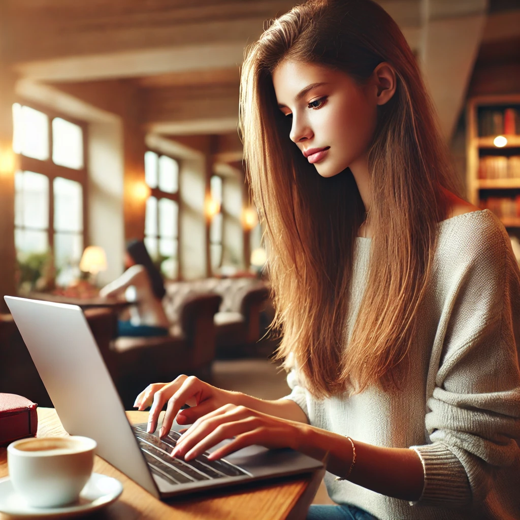 This is a picture of a girl working on laptop